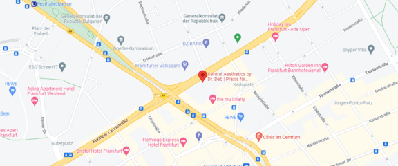Anfahrt Praxis Dr. Deb, Central Aesthetics, Plastische Chirurgie & Schönheitschirurgie in Frankfurt